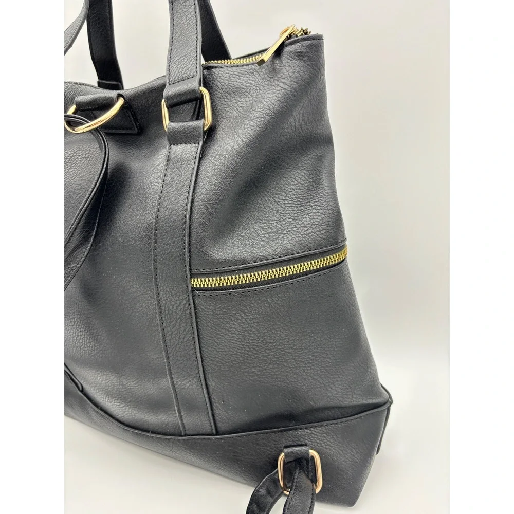 EMPERIA LOS ANGELES Black Vegan Leather Handbag NEW Bag Backpack Satchel Large